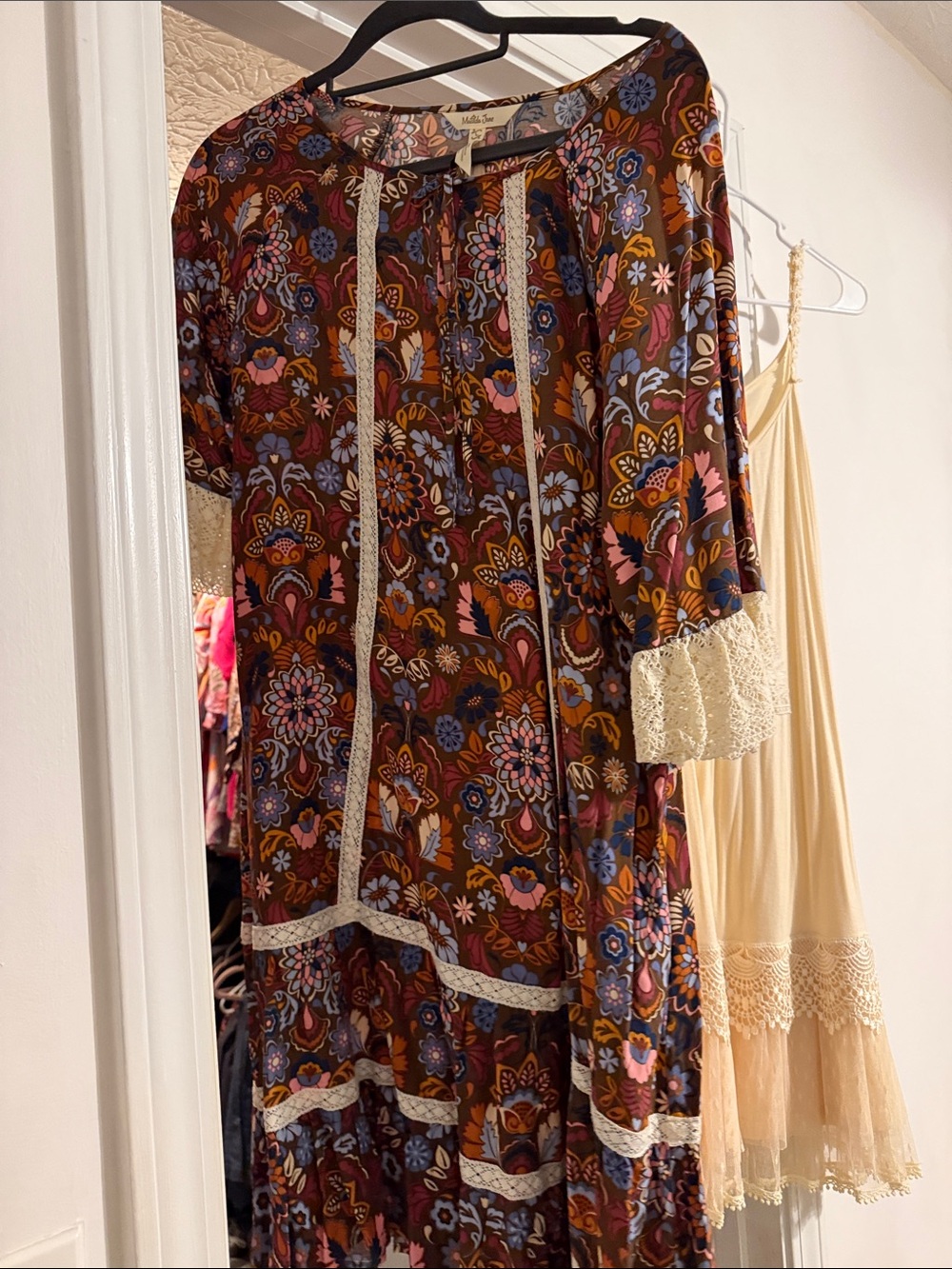 Matilda Jane Brown Multi Floral Midi Dress with Lace Trim